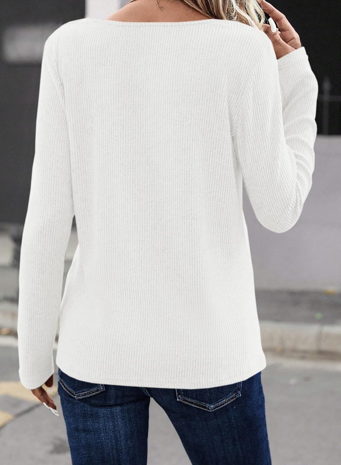 LOLONG Womens Long Sleeve V Neck T Shirts 2025 Casual Basic Ribbed Knit Work Tops - Image 3