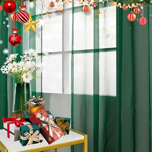 Miniatura 8 de Youleyar Cortina de gasa transparente sólida con bolsillo para barra, 2 paneles de cortinas de gasa blancas, beige, negro, verde follaje de 38