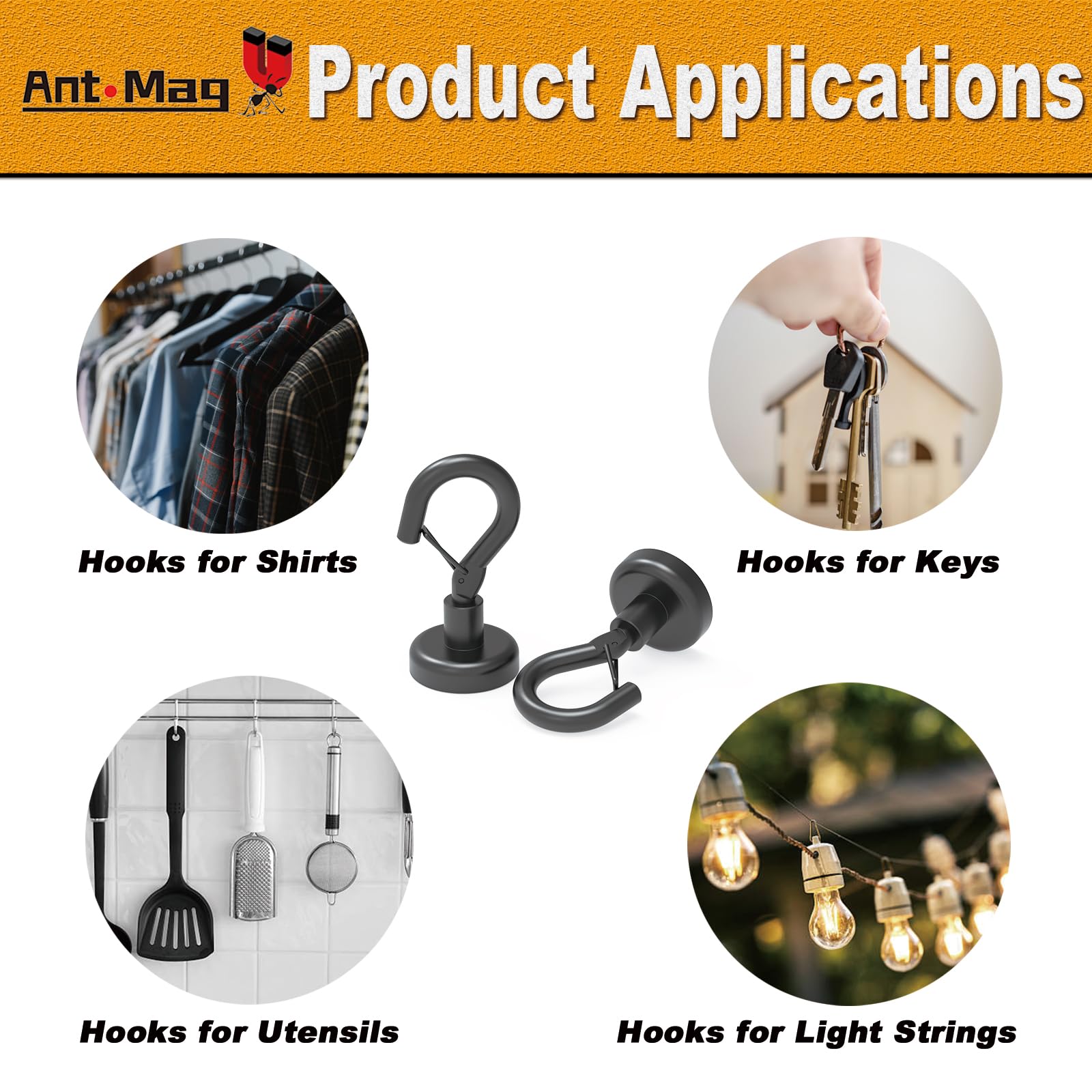 Ant Mag Magnetic Hooks Heavy Duty 22LBS Strong Magnet Snap Hooks 8 Pack — Amazon image 5