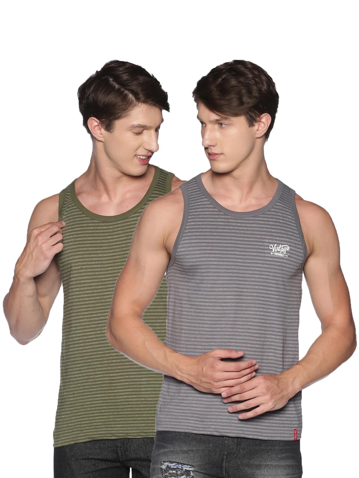 Primium Cotton Striped Mens Pack of 2 Tank Top Vest Multicolour-image-30