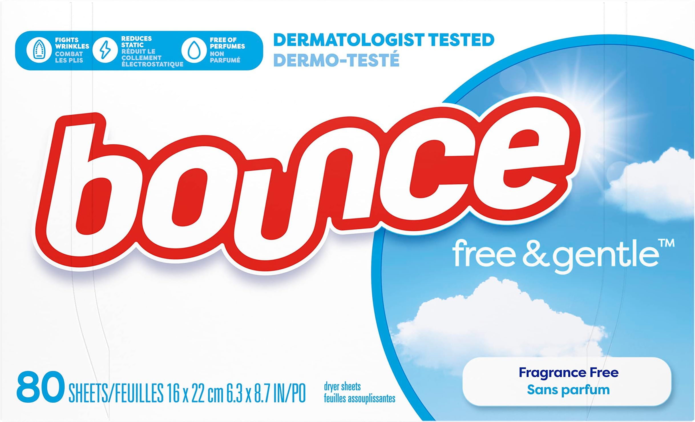 Bounce Free & Gentle Fabric Softener Sheets, 80 Count