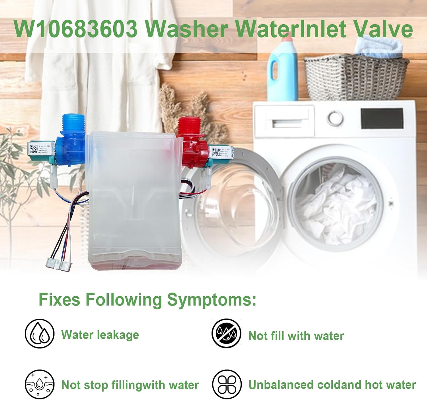W10683603 Water Inlet Valve Replacement For whirlpool, kenmore, amana, maytag, crosley, Inglis Washing Machine WTW5000DW1 WTW4815EW1 Replace WPW10683603 W10423125 W10683680 AP6023768 PS11757114