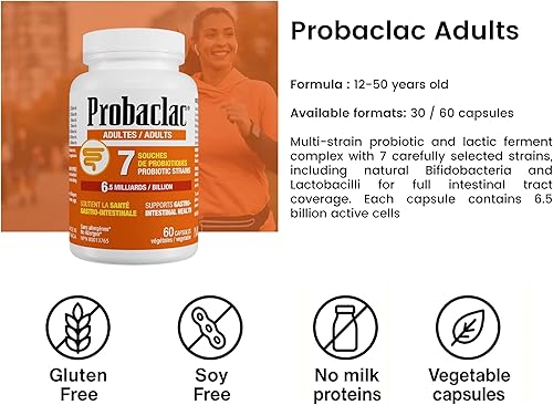 Miniatura 5 de Probióticos para adultos Salud intestinal diaria y apoyo inmunológico, alivia la hinchazón y apoya el equilibrio digestivo 60 cápsulas estables,