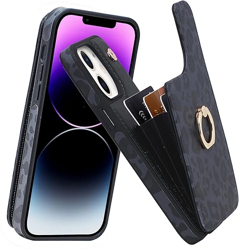 Elteker Funda para iPhone 11 con soporte para tarjetas, funda tipo cartera para iPhone 11 para mujer con soporte de anillo, bloqueo RFID, ranuras