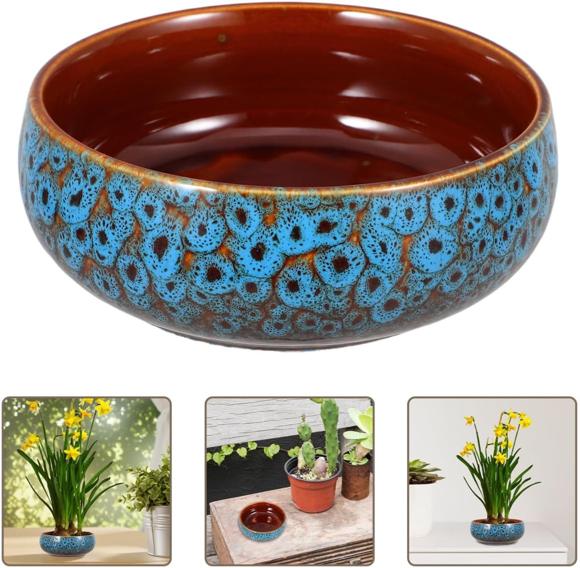 HANABASS Vintage Ceramic Lotus Bowl Planter for Hydroponic Flowers, Water Lily No Drainage Hole for Indoor Aquatic Plants Decorative Container for Windowsills and Desks, 6.3”