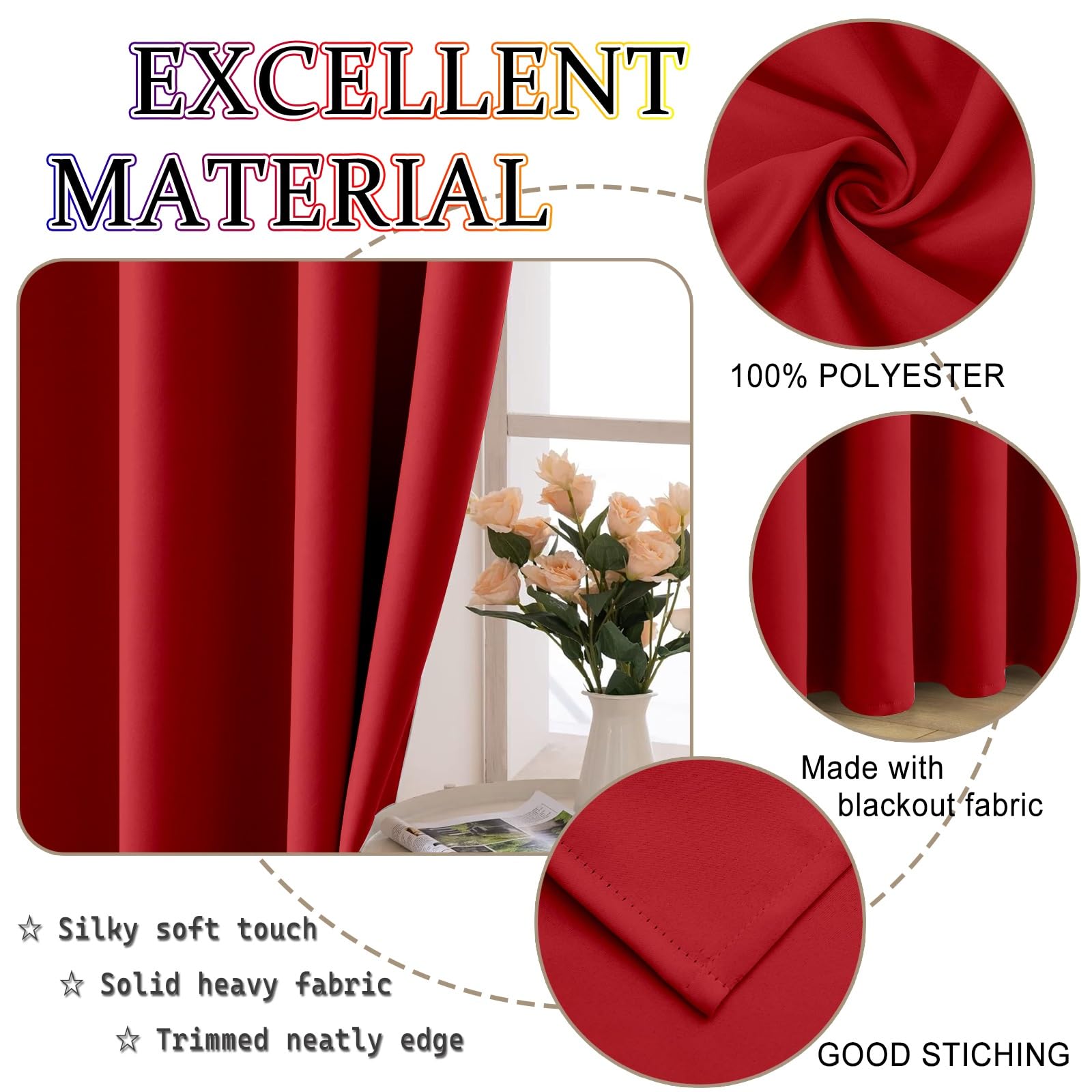 Gardine Weiß Wohnzimmer Gardinen 100 x 50 cm Gardine Schlafzimmer Ösen Thermo Vorhänge Wohnzimmer/Kälteschutz Vorhang für Jedes Fenster, Rot