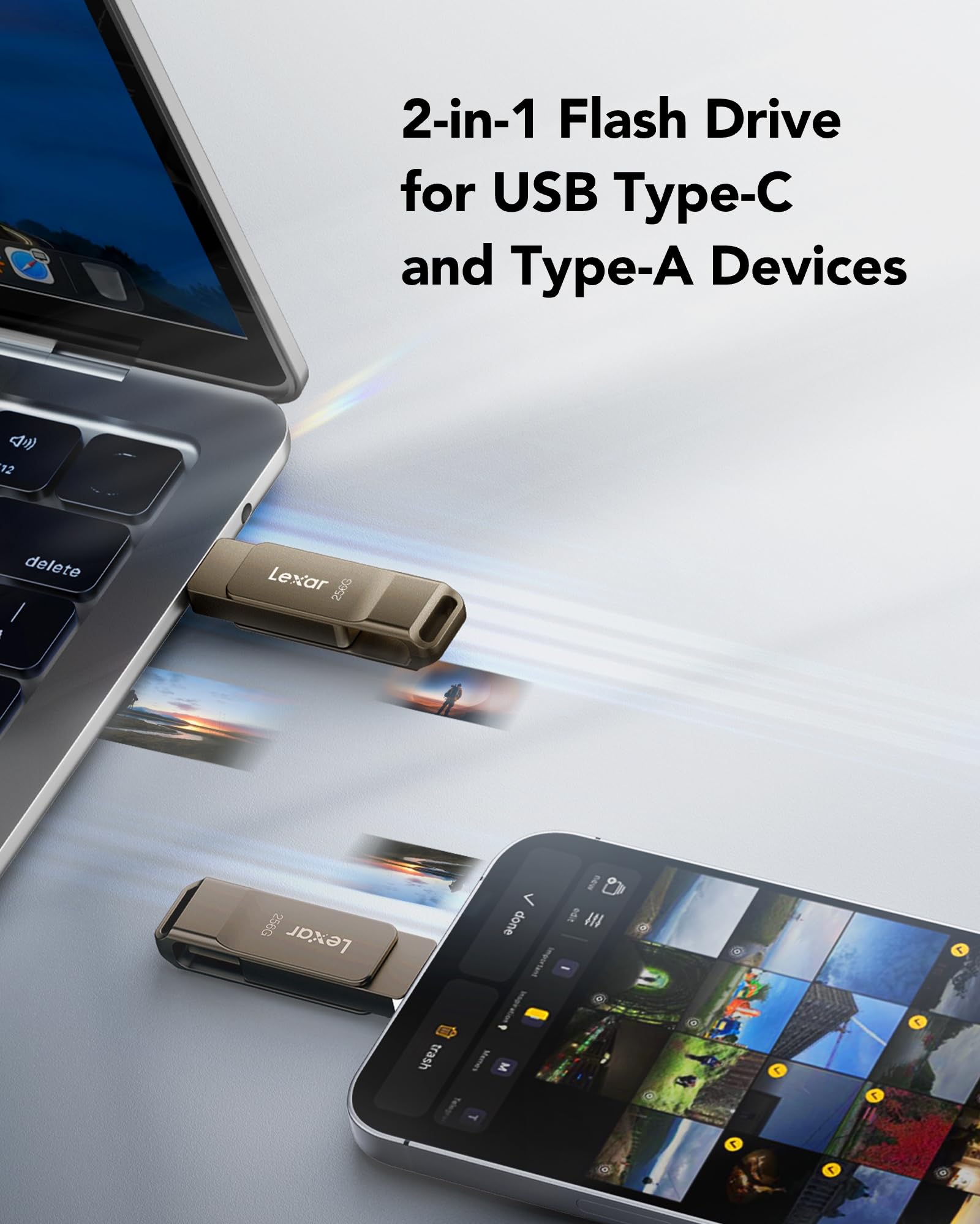 Lexar D40E Dual USB Stick 256 GB, USB-C Flash Drive, kolor tytanowy szary