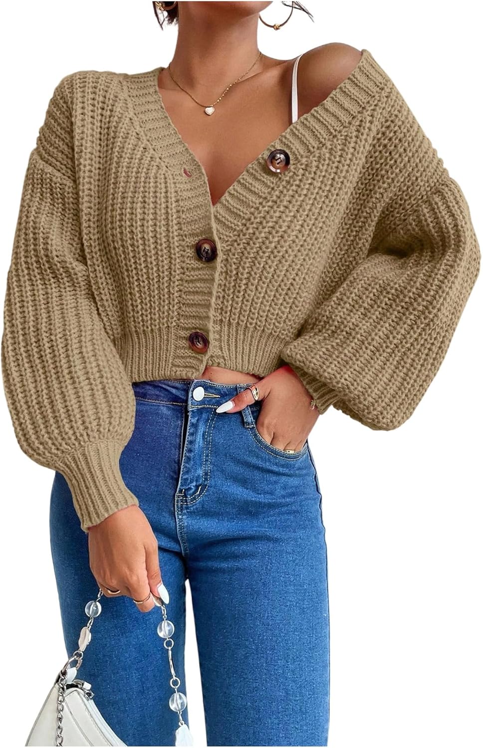 GORGLITTER Women's Cropped Cardigan Sweaters Light Weight Button Up Chunky Knit Long Sleeve Trendy 2025 Outfits