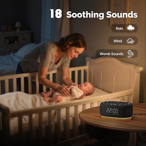 Miniatura 3 de 1Mii Máquina de sonido de ruido blanco para dormir, máquina de ruido marrón para bebés y adultos, 18 sonidos relajantes con luz nocturna de 7