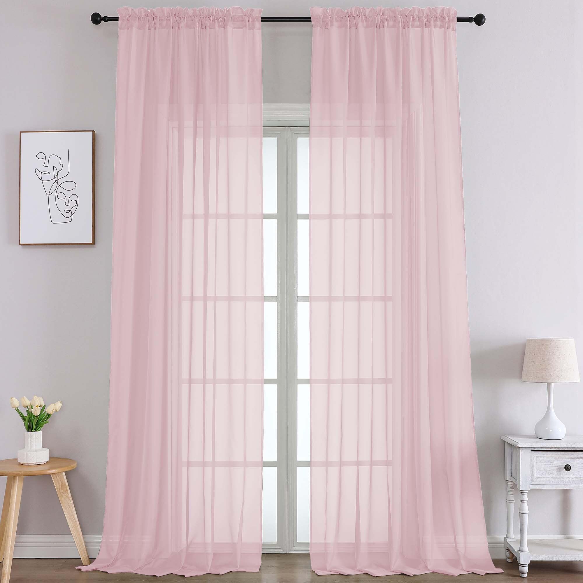 Chyhomenyc Extra Long Blush Pink Sheer Curtains 108 Inches Long 2 Panels, Light Filtering Curtains for Living Room, Soft Gentle Voile Rod Pocket Bedroom Window Drapes, 59Wx108L Inch, 9FT, 2PCS