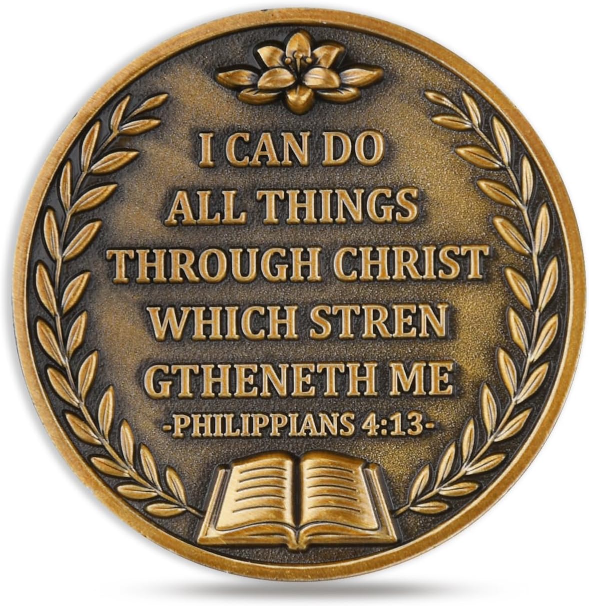 Christian Faith Inspirational Challenge Coin - Philippians 4:13 Bible Verse Token - Portable Encouragement Keepsake & Religious Gift for Baptism, Easter, Christmas (Single Coin)