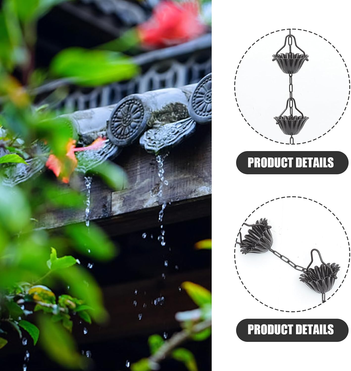 YARNOW Aluminum Alloy Rain Chain Decorative Flower-Shaped Cups for Gutter Downspout Garden Rainwater Diverter Outdoor Courtyard Decor