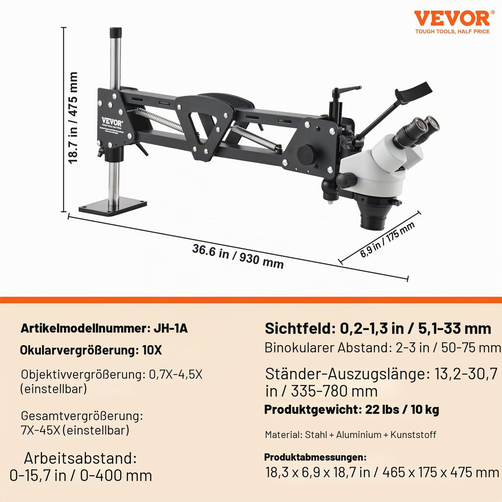 VEVOR Multidirektionales Mikroskop mit Federhalterung, Schmuckmikroskop mit 7- bis 45-facher Vergrößerung, Mikro-Schmuck-Intarsienständer mit integriertem USB-Ring-LED-Licht, Juweliermikroskop