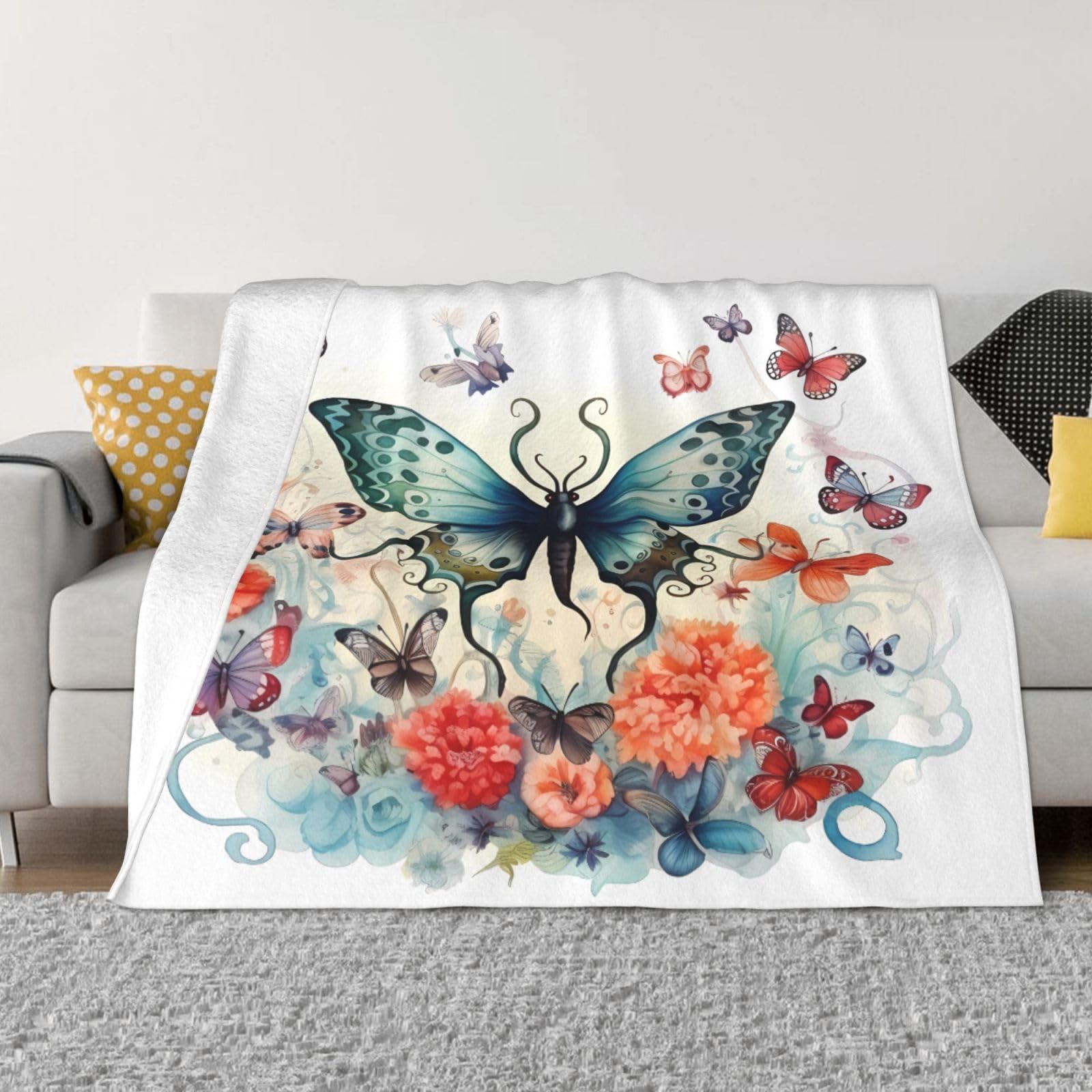 Couverture flanelle douce chaude papillon plaid décoratif Mexpekil
