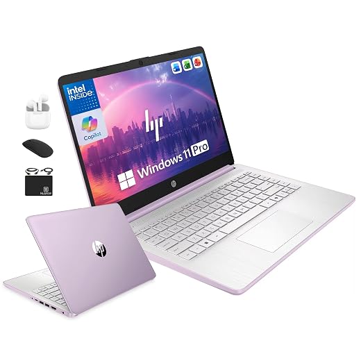 HP 14" Laptop Computer for 2026 Student Business Productivity, MS Office & Win 11 Pro, Copilot AI, Intel 4-Core CPU, 4GB DDR5 RAM, 628GB Storage (128GB UFS+500GB Ext), Wi-Fi 6, HubxcelAddon, Lavender