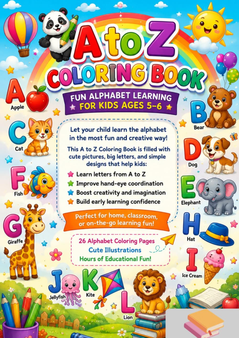 A to Z Coloring Book for Kids Ages 3-9: Fun Alphabet Learning & Easy Coloring Pages for Preschool, Kindergarten, and Early Learners