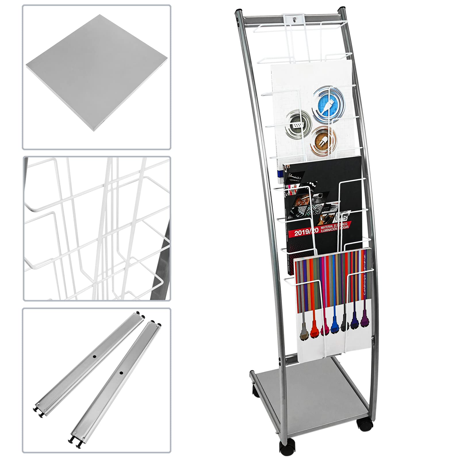 PrimeMatik - Espositore da Terra 31 x 126 x 35 cm con 6 Scomparti per brochure e riviste