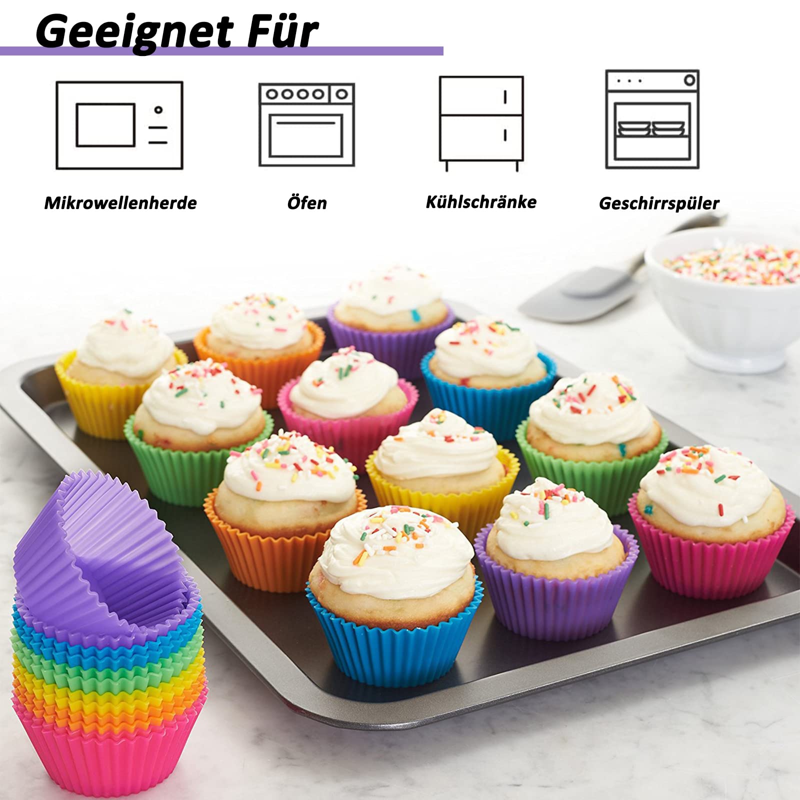 7-teiliges Silikon-Backset – 4 Formen (Brot, Muffin, Mini, Rund) + Spatel, Pinsel & Ofenhandschuhe