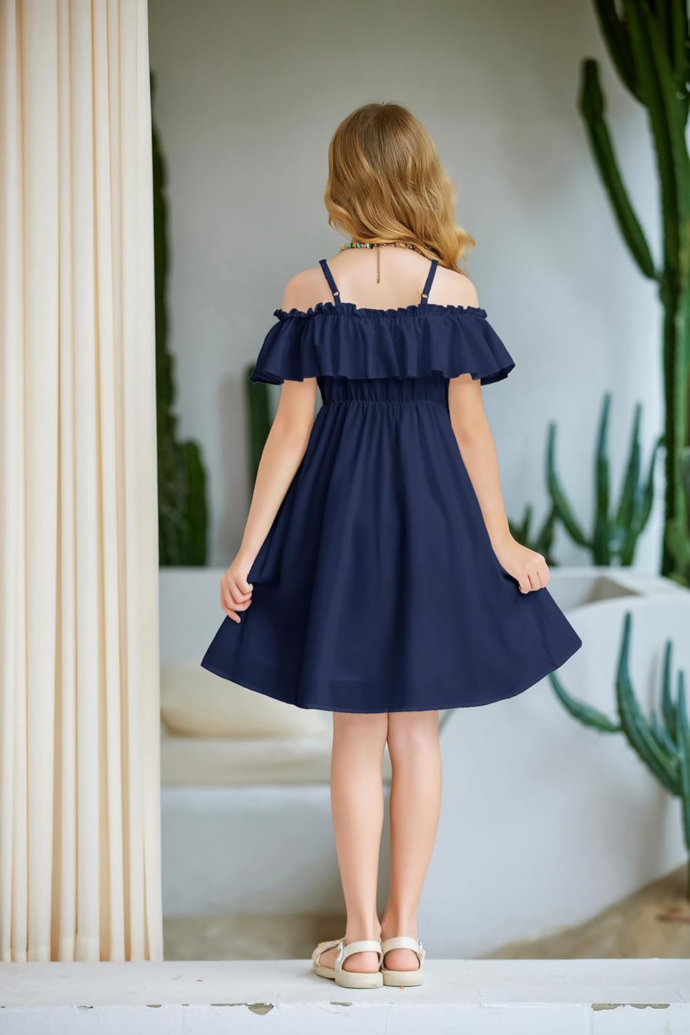 Arshiner Girls Summer Floral Ruffle Sundress Cold Shoulder Casual Holiday Dresses