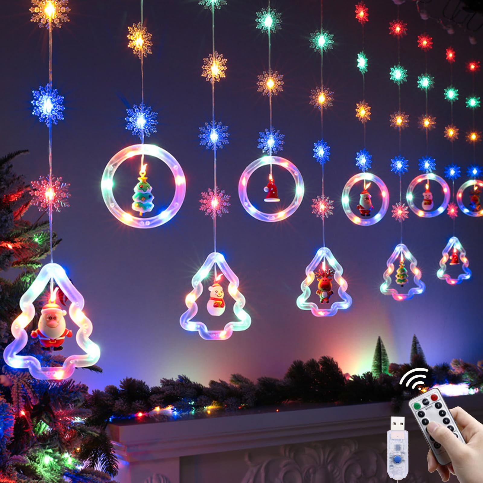 HUIKUANGEU Guirnaldas Cortina Luces,Cortina Luces Navidad,Cortina Luces Navidad,Adornos Navideños,Guirnalda Luces de Navidad Decorativas,Leds Guirnaldas Cortina Luces,para Balcón,Ventana, Escaparate