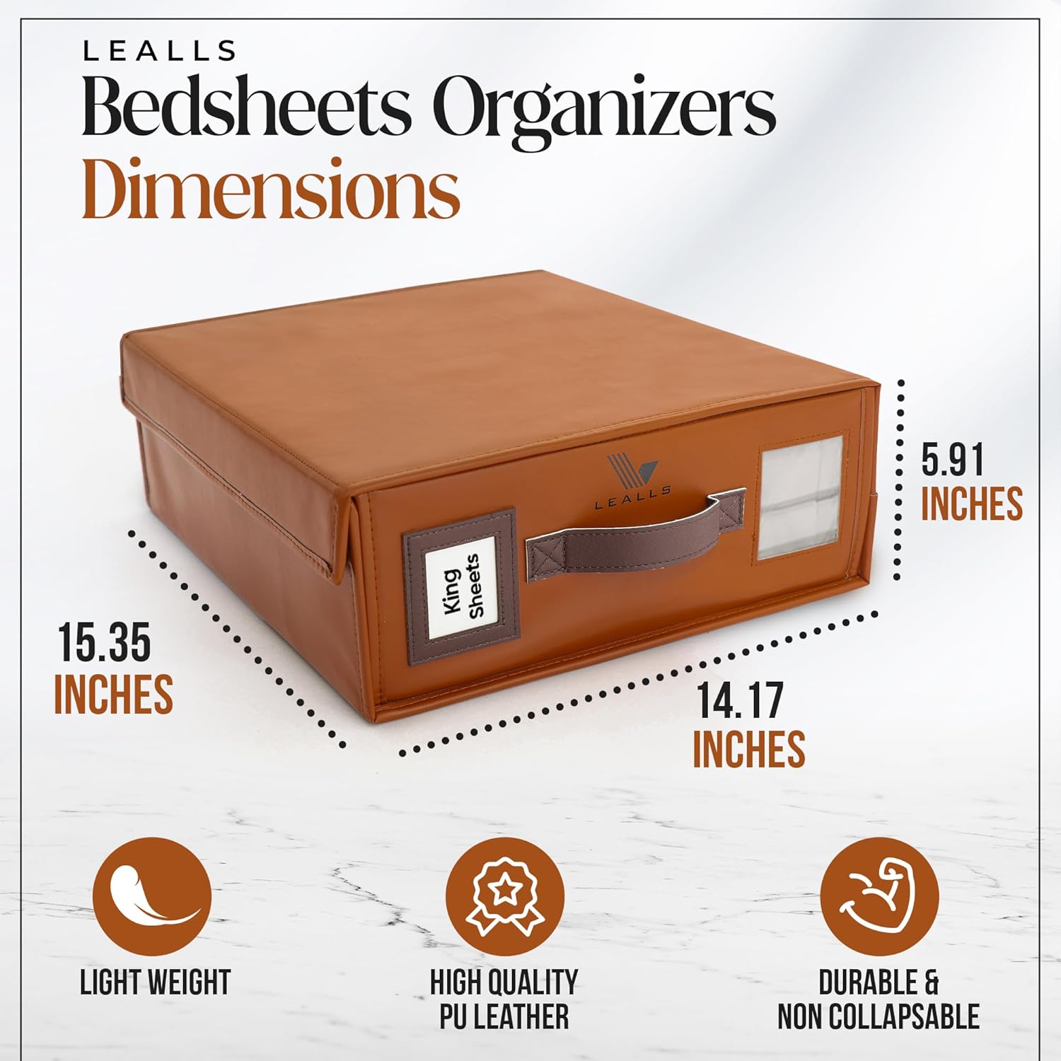 4 Pack Foldable Bed Sheets Set Organizers andStorage [King/Queen Size] Bedding Storage Boxes with Clear Window,Dustproof Linen Organizer for Blankets & Sheet Sets,Brown