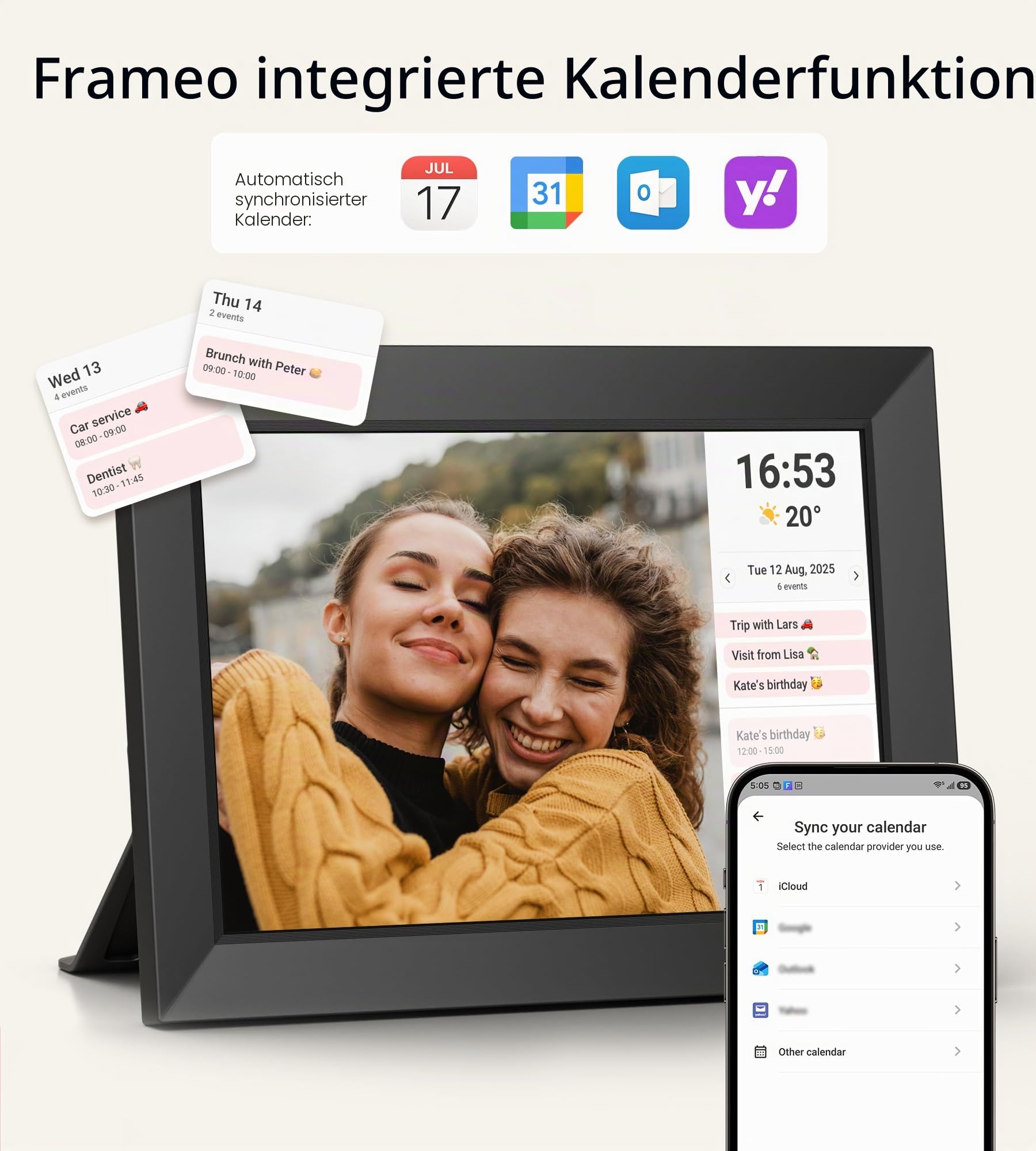 Frameo 10,1 Zoll WiFi Digitaler Bilderrahmen, 1280x800 HD IPS Touchscreen Foto Rahmen, 32GB Speicher, Automatische Rotation, Wandmontagefähig, Teilen Sie Fotos sofort von überall aus