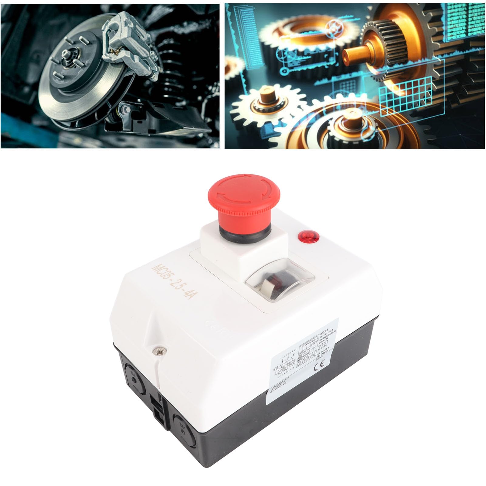 Not-Aus- und Signallampe – Motorschutzschalter mit Strombereich von 2,5 bis 4 A – kompatibel mit 230 V, 240 V, 400 V, 415 V, 500 V, 690 V Industriemotoren – wasserdicht nach IP55.