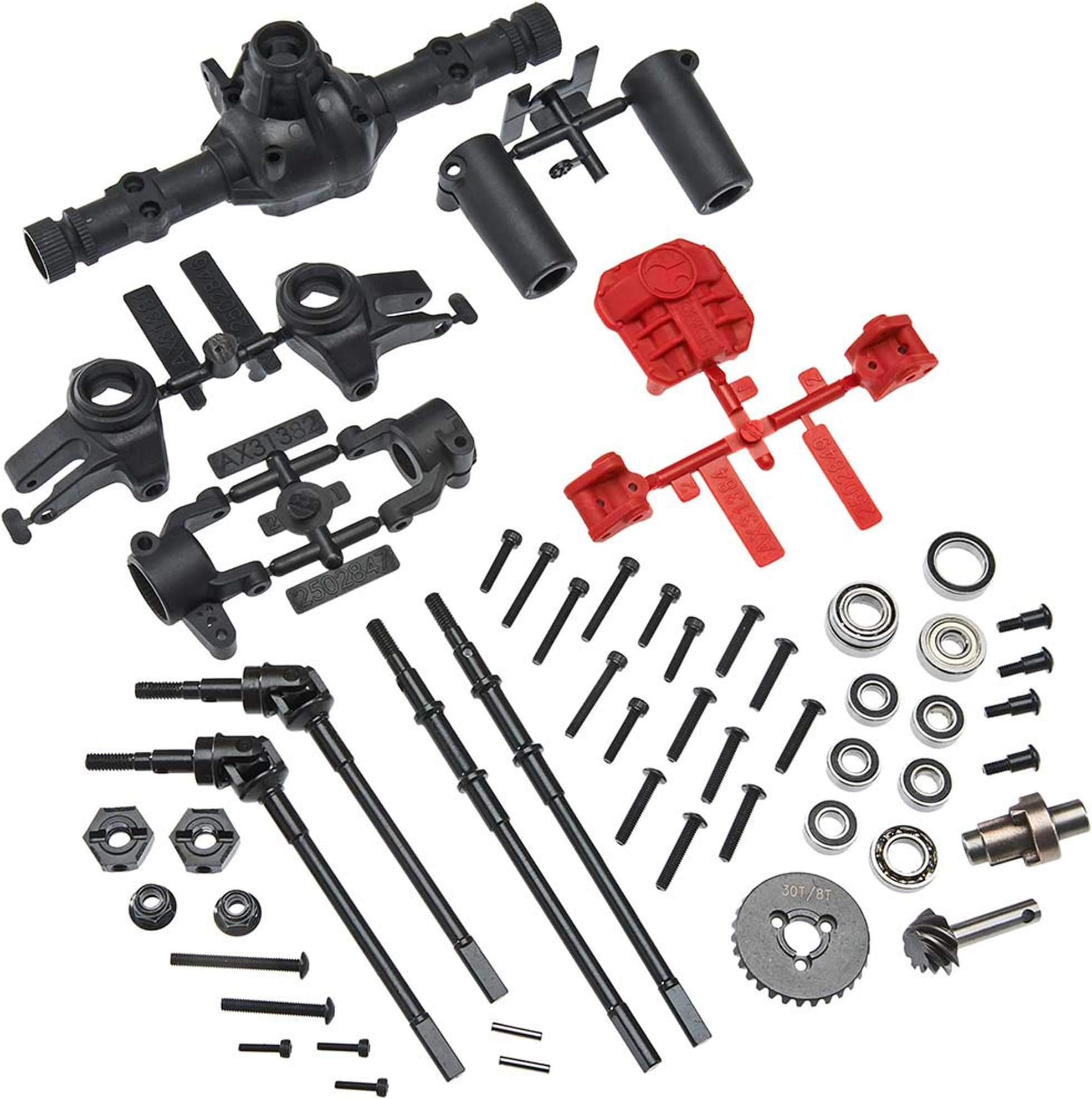 Axial AX31438 AR44 High-Pinion Front Axle or Rear Locked Axle Complete Parts Set (53-Pieces) - Fits SCX10 II: AXIC1438 , Black