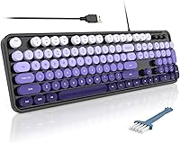 Vista 11 de MOFII Teclados de computadora con cable, teclado USB de tamaño completo Plug Play, bonito teclado estético colorido con soportes plegables