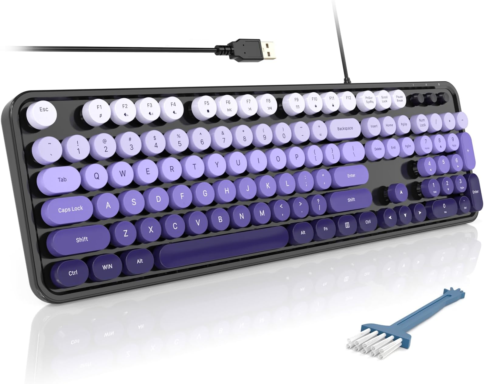 Computer Keyboards Wired, Plug Play USB Full Size Typewriter Keyboard, Cute Colorful Aesthetic Keyboard with Foldable Stands for Windows PC Laptop (Black Purple)