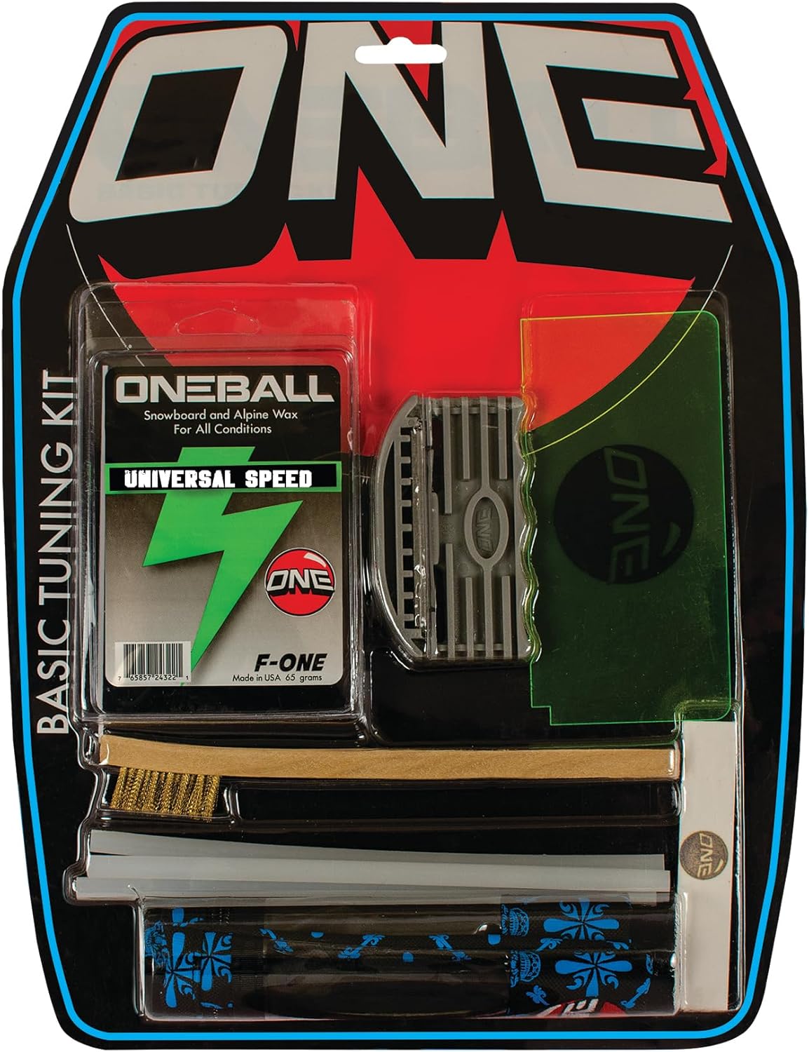 One Mfg Basic Tuning Kit -Snowboard/Ski Tuning and Waxing - Complete Wax & Tune Kit Includes Universal Conditions Wax, Scraper, Edge Tool, Stone, Brush, P-Tex, Bag, Instructions. Our Wax Factory USA