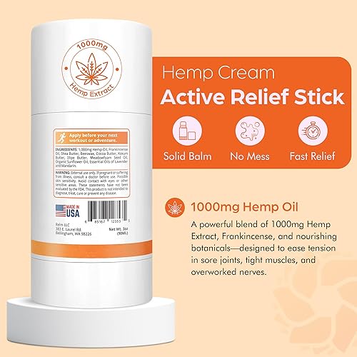 Miniatura 3 de Crema de cáñamo para músculos, articulaciones, nervios y piel, alivio de acción rápida, Relm Active Hemp Stick, 1000 mg 3 oz