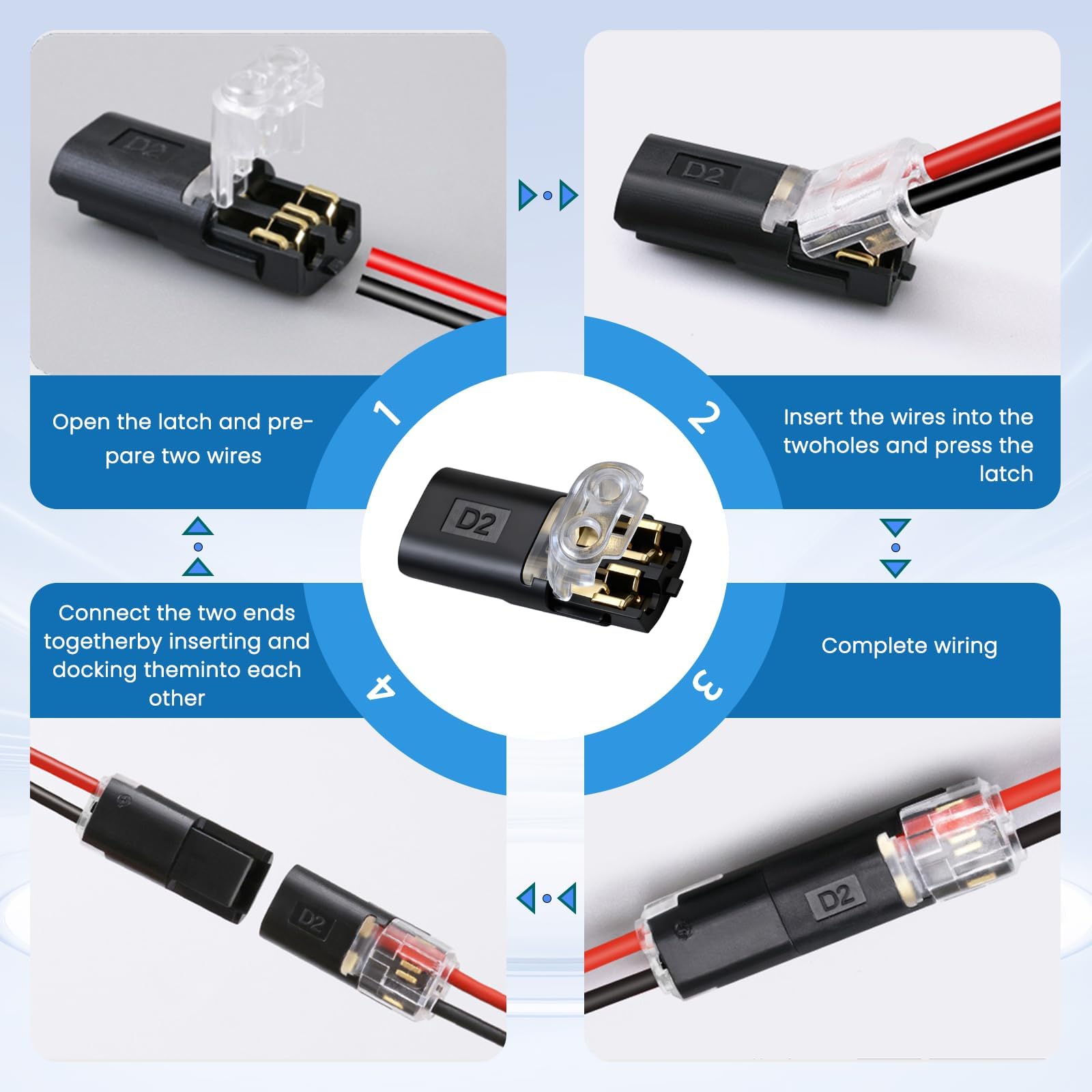 Kit de connecteur de fil 16-18 AWG, connecteur de fil en T sans soudure | Connecteur double fil rapide basse tension pour bande lumineuse LED, bricolage et réparation
