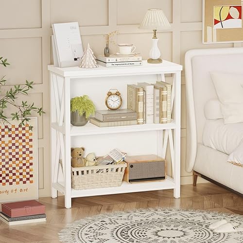 Miniatura 6 de FATORRI Estantería pequeña para espacios pequeños, estantería baja rústica corta, moderna de madera y metal, para sala de estar, pasillo (roble