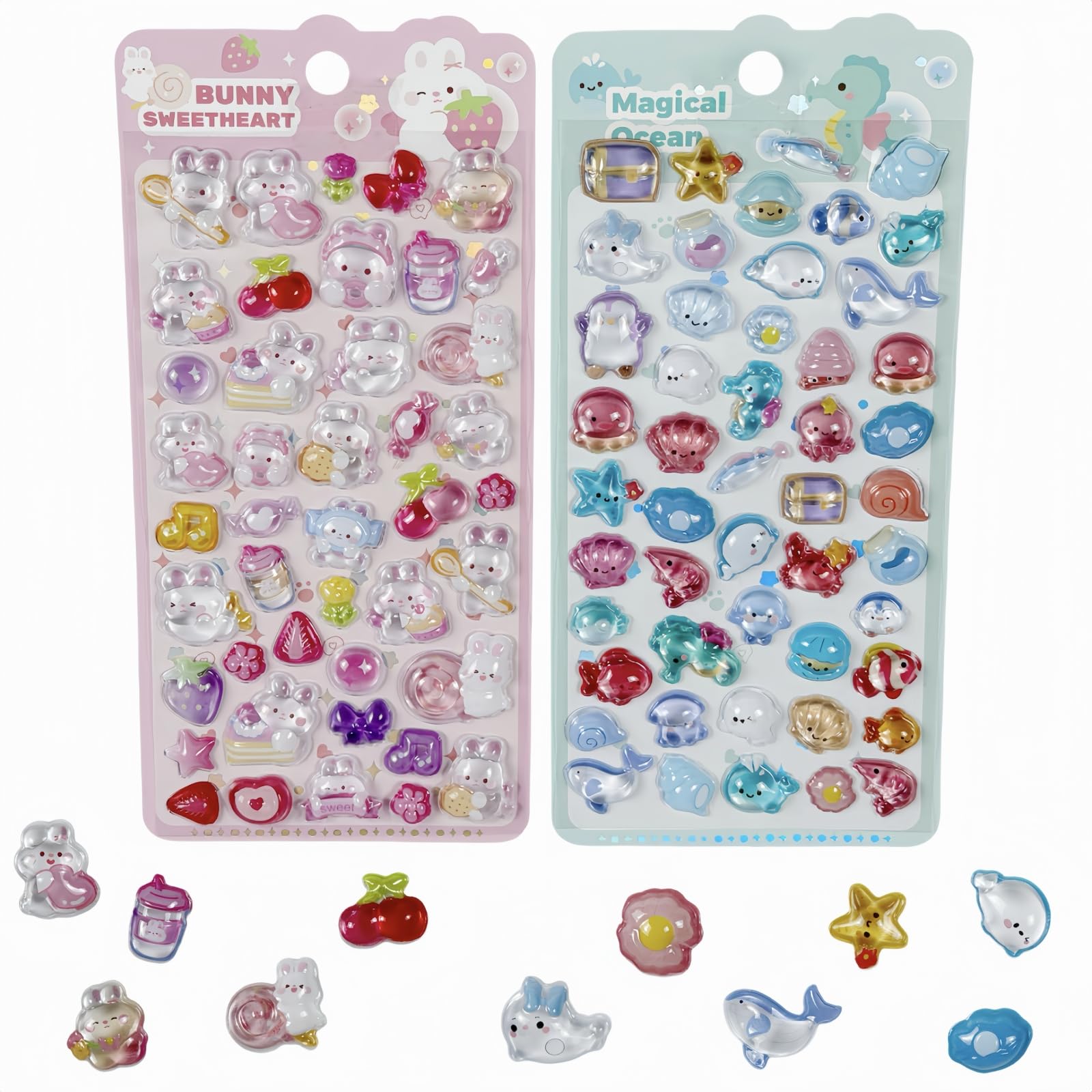 MEIQIAOLEI Bond Drop Stickers, 3D Stickers, Girls' Rewards, Sparkling, Cute, Plush, Diary, For Water Bottles, Mobile Phone Decoration, Craft Supplies, Children, Present, Perfect Gift (Set of 2 Animals