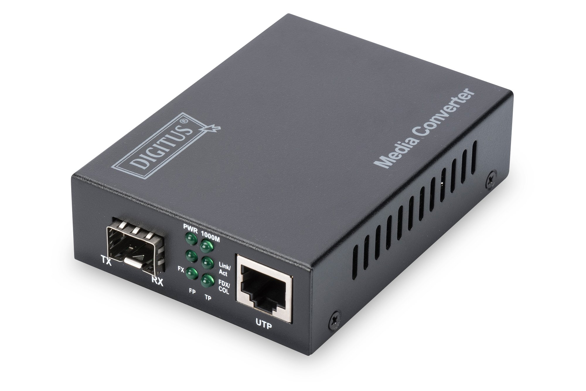 DIGITUS Medienkonverter – RJ45 auf SFP+ – 10 Gbit Ethernet – Kupfer zu Glasfaser – 10GBase-T zu 10GBase-R – 80km Reichweite – Auto MDI/MDI-X Funktion – Schwarz