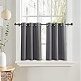 RYB HOME Small Window Curtains for Kitchen, Thermal Insulated Privacy Shades for Bedroom Basement Bathroom Door Half Window Tiers, Width 34 x Length 30 inch, 2 Panels, Greyish Purple