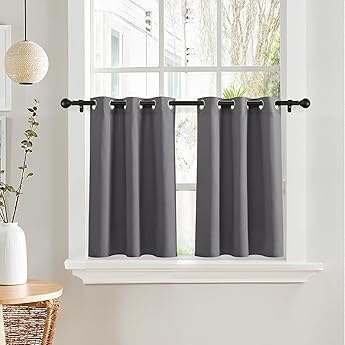 RYB HOME Small Window Curtains for Kitchen, Thermal Insulated Privacy Shades for Bedroom Basement Bathroom Door Half Window Tiers, Width 34 x Length 30 inch, 2 Panels, Greyish Purple
