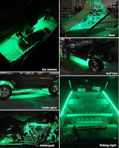 Miniatura 4 de Tiras de Luces LED para Automóvil de 24" Conectables Verde 12V Tira de Luz LED para Autos Carrito de Golf Barco Marina Motocicleta Tira Impermeable,
