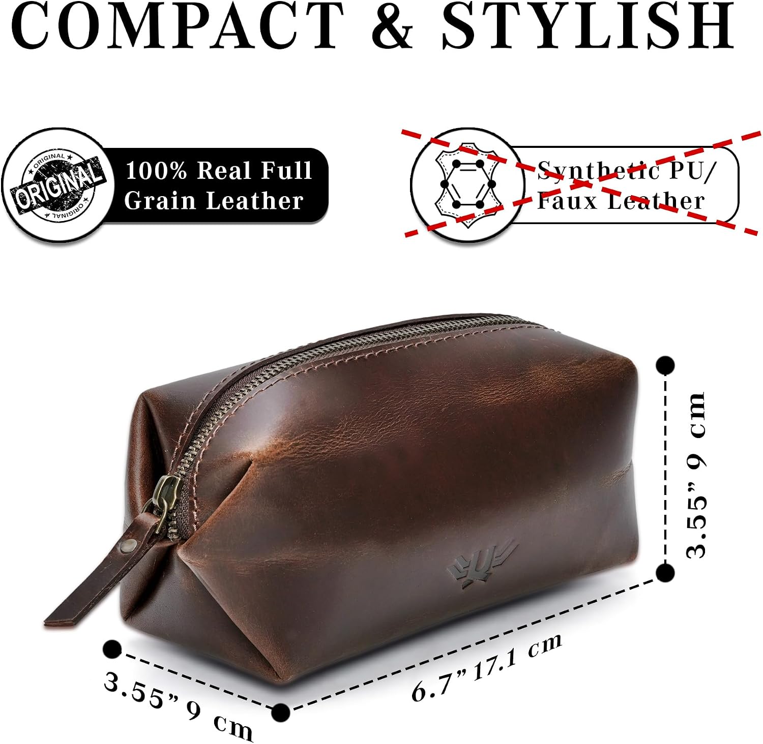 Premium Leather Small Toiletry Bags for Men and Women, Genuine Leather Dopp Kit and Shaving Bag for Men, Travel Cosmetic Bag for Women's and Men's, Dark Brown image 2