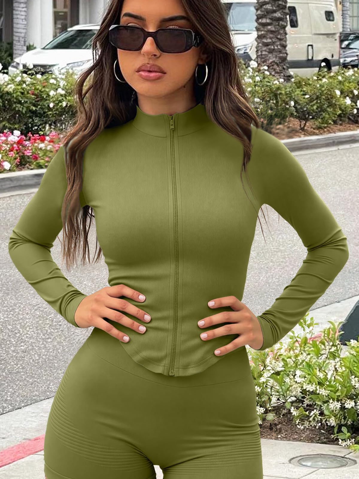 Chaqueta de entrenamiento para mujer, camiseta deportiva de manga larga con cremallera y diseño de agujero para el pulgar, ajuste delgado, atlética para gimnasio y yoga — view 11