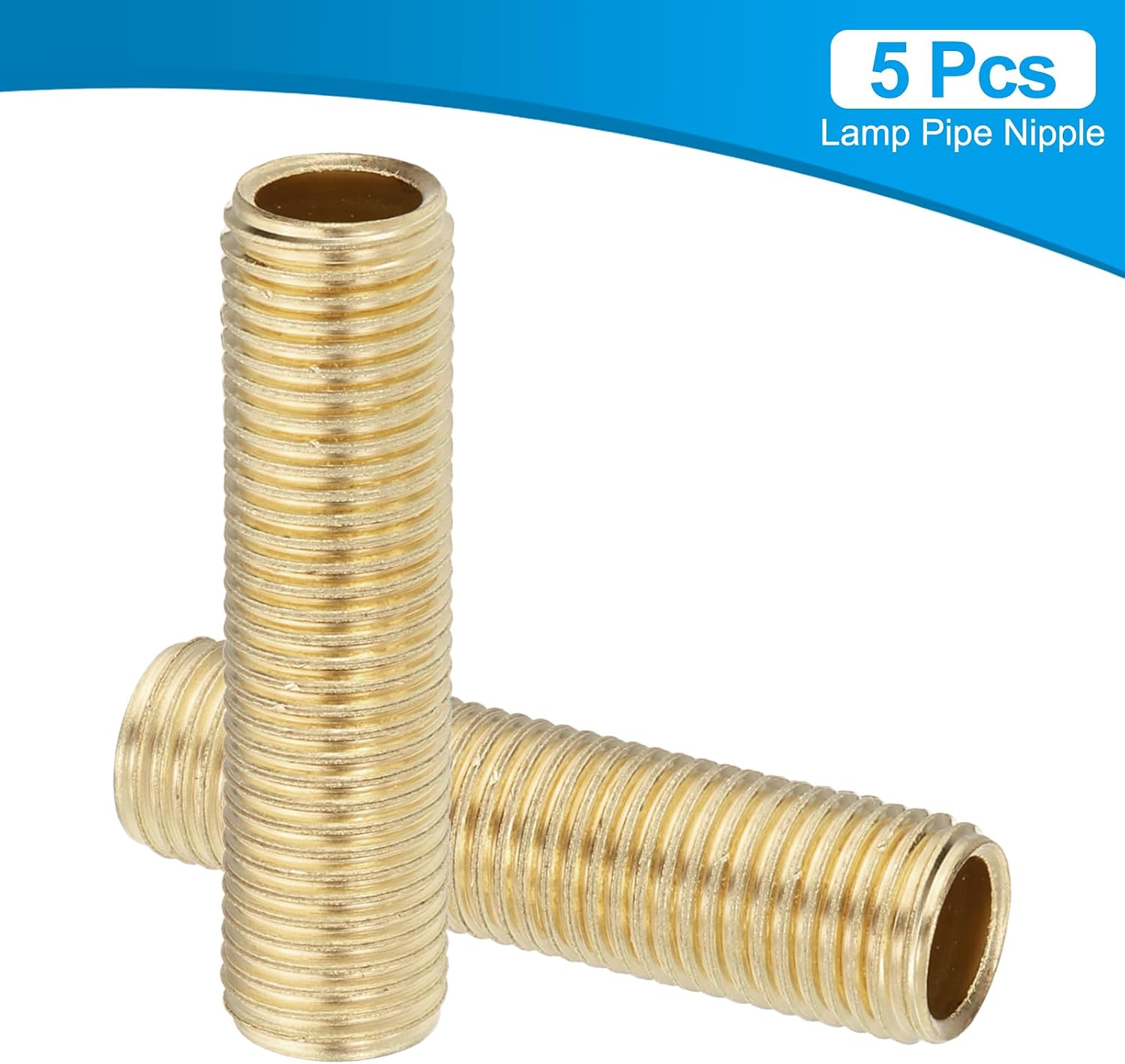 PATIKIL 1/4IP Standard Thread Brass Lamp Pipe Nipple, 5 Pcs 50mm/ 2" Length Hollow Tube Adapter Coupler Connector Pipe Fitting Hardware DIY Repair Part for Lamp Lights