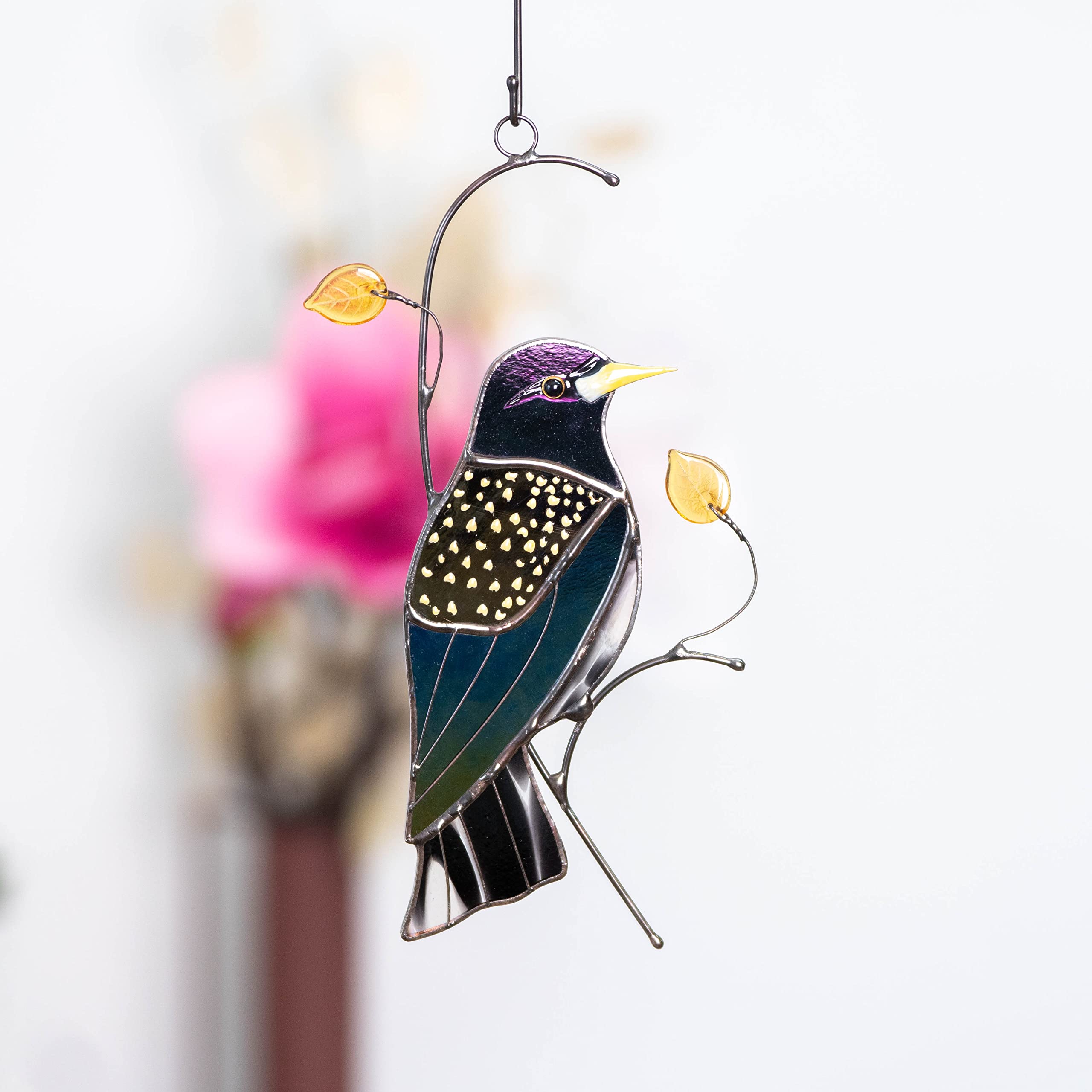 European starling bird Handmade Stained Glass Suncatcher Genuine Stained Glass Window Hanging Unique Indoor Ornament & Outdoor Decor