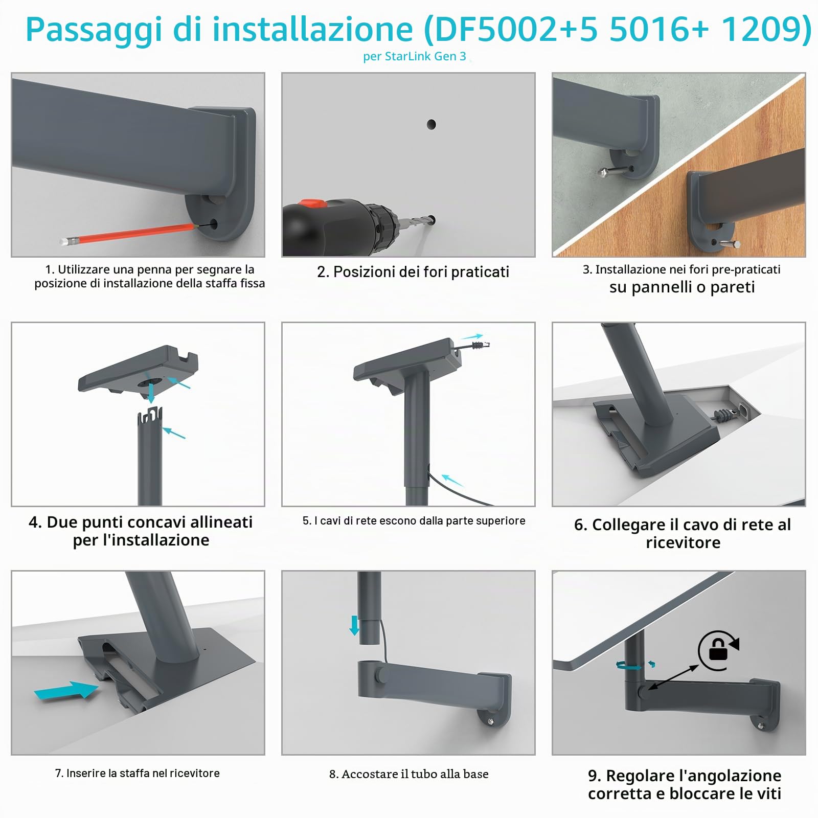 HOLACA Staffa migliorata per Starlink Gen 3/Mini - Regolabile Lungo Montaggio a Parete con Kit di Montaggio per Internet Satellite Kit