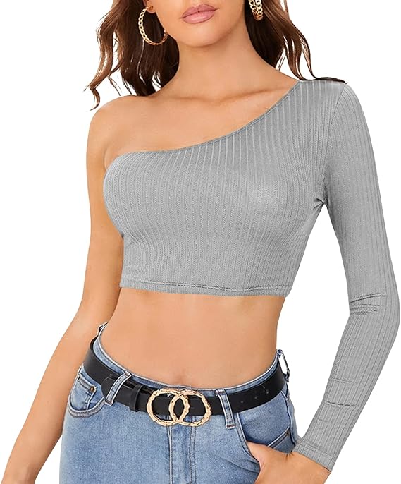 Amazon Co Jp Naphy Tシャツ長袖 カットソー トップ レディース ブラウス トップス ワンショルダー セクシー スリムトップ ショート丈 伸縮性 春秋 冬服 ファッション