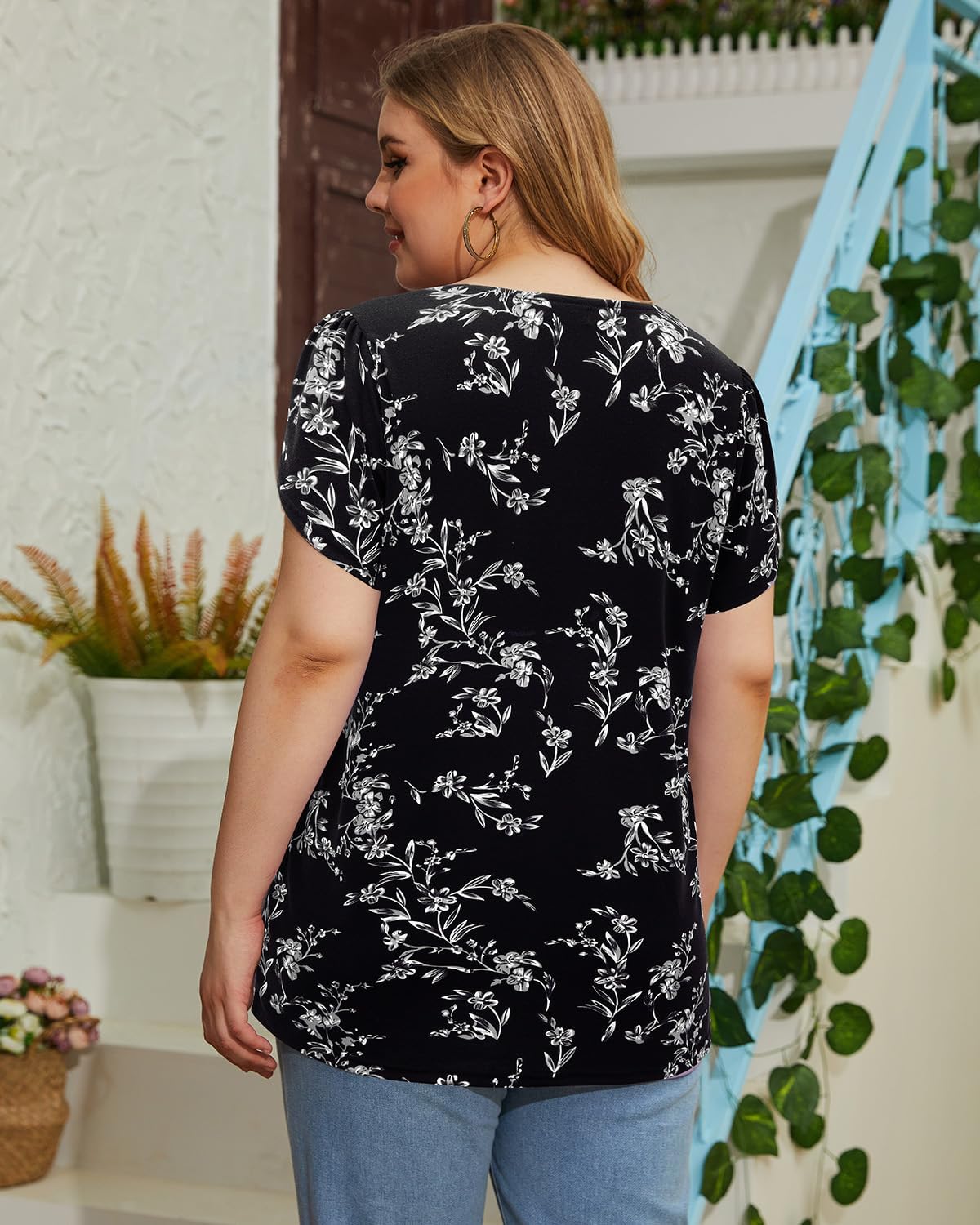 Siddhe Plus Size Tops for Women Petal Short Sleeve Square Neck Shirts Casual Trendy Blouses 2026 Spring Fashion XL-5XL - Image 4