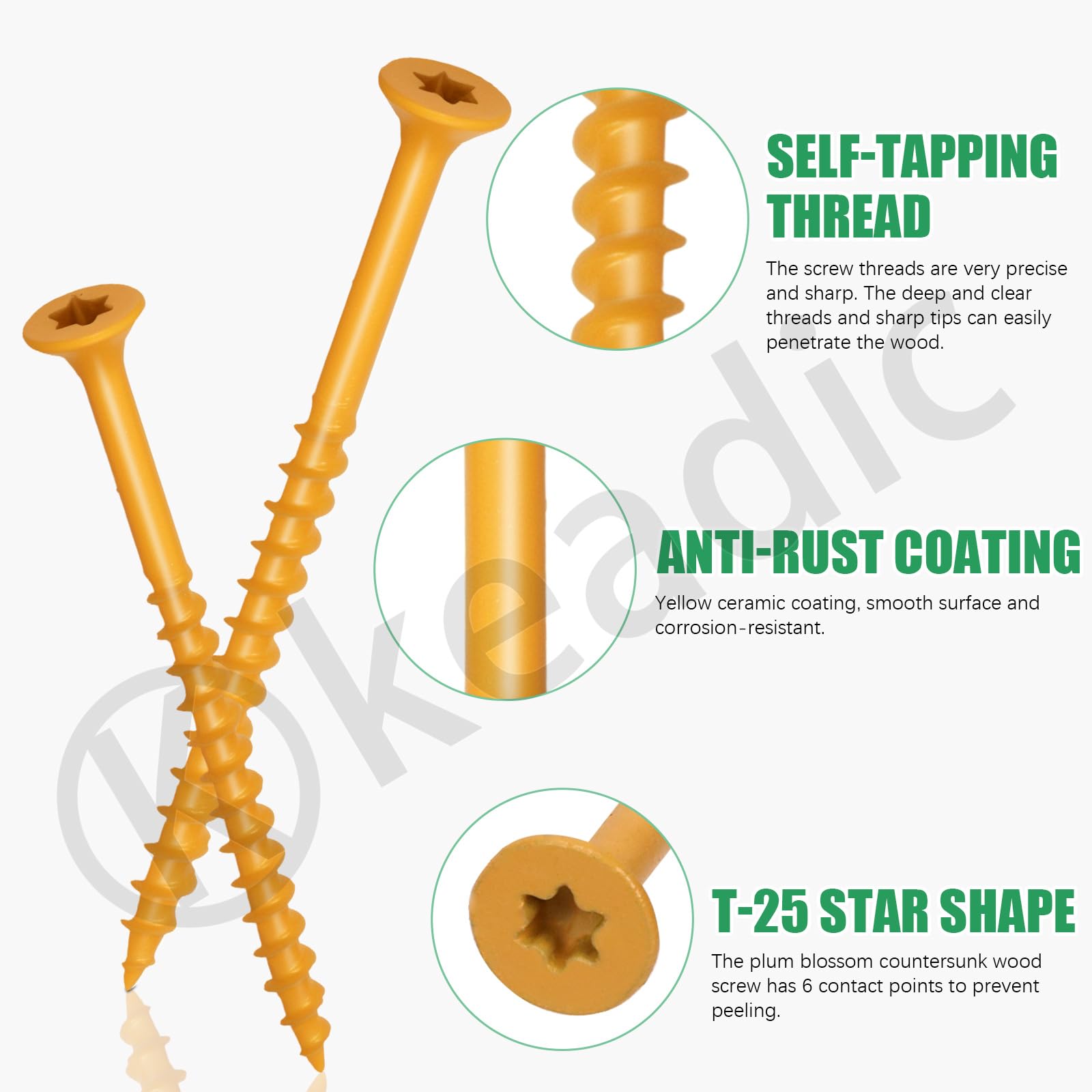 Keadic 130Pcs 5 Size Deck Screws, T25 Star Torx Drive Flat Head Wood Screws - Image 4