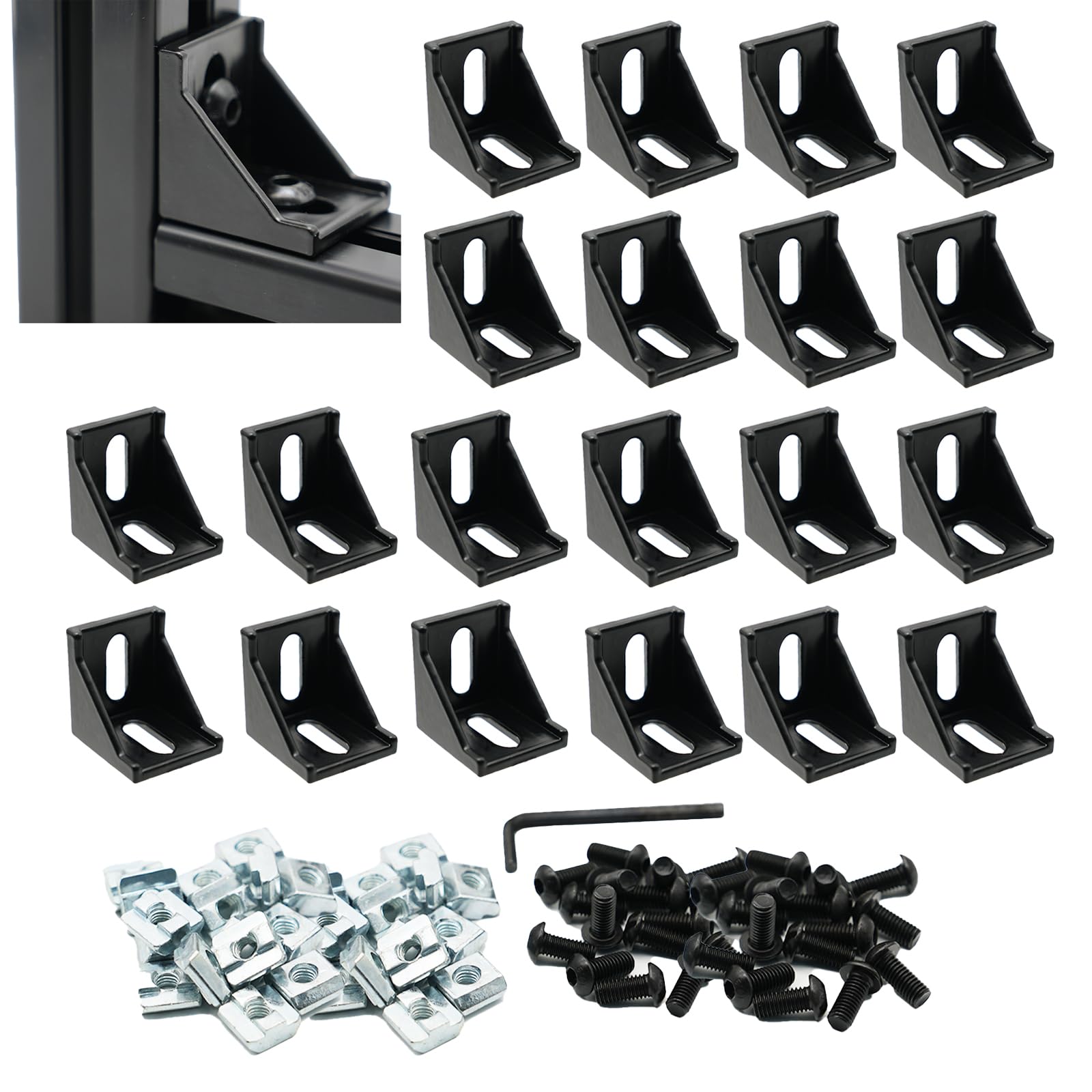 Iverntech Black 20Pcs 28X35mm Corner Bracket For 3030 Aluminum Extrusion Profile 2 Hole Inside Brackets Connector With 40Pcs M6 Screws + 40Pcs M6 T Nuts Visit The Store