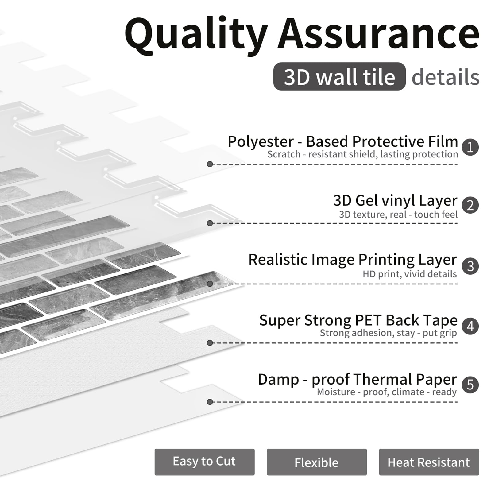 Piastrelle in ceramica 3D, 10 pezzi, 30,5 x 30,5 cm, autoadesive, pannelli da parete 3D, per cucina, bagno, parete (grigio)