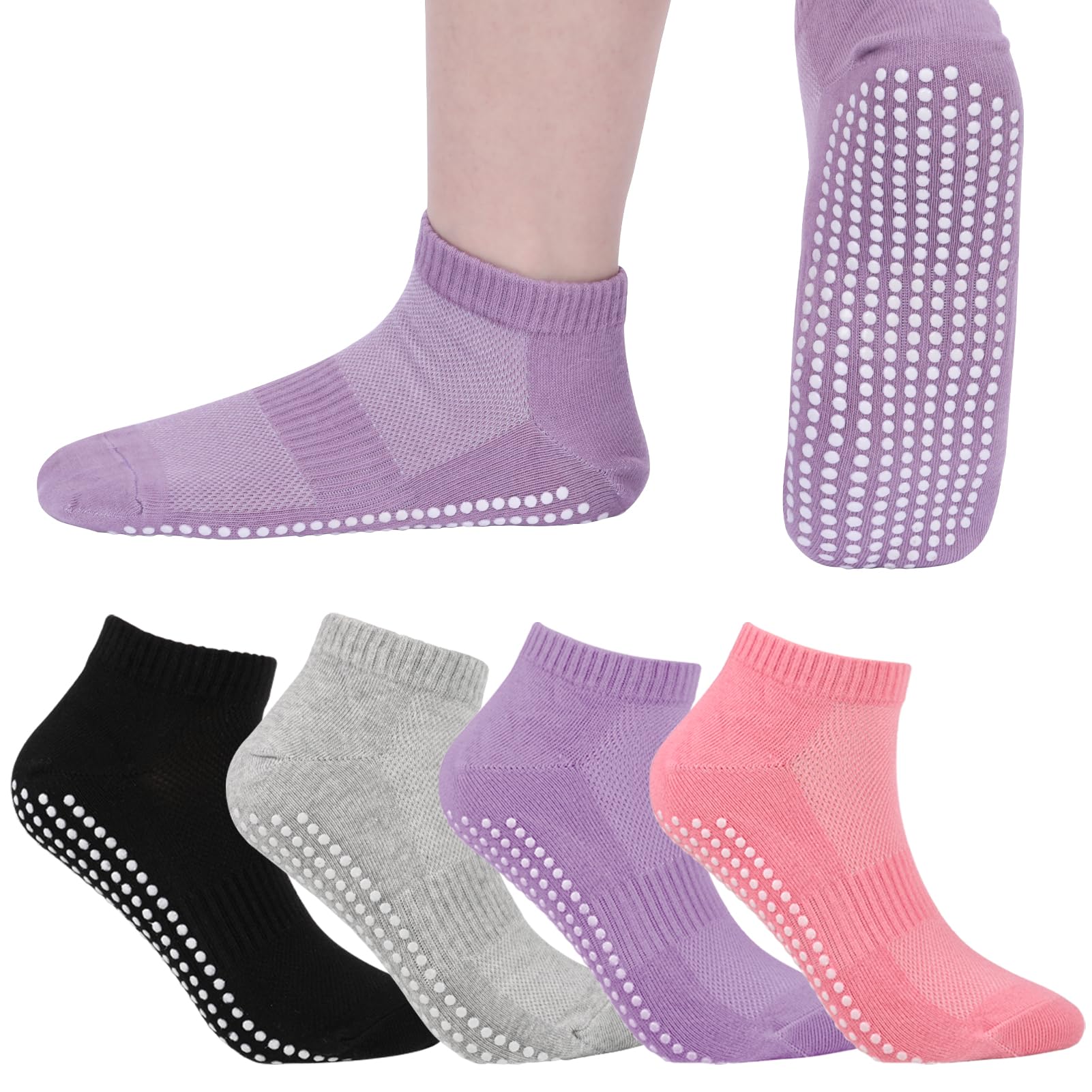 4 Paar Stoppersocken für Damen Herren, Yoga Socken Antirutschsocken Rutschfeste Socken Grip Socken für Ballett, Pilates, Krankenhaus, Fitness